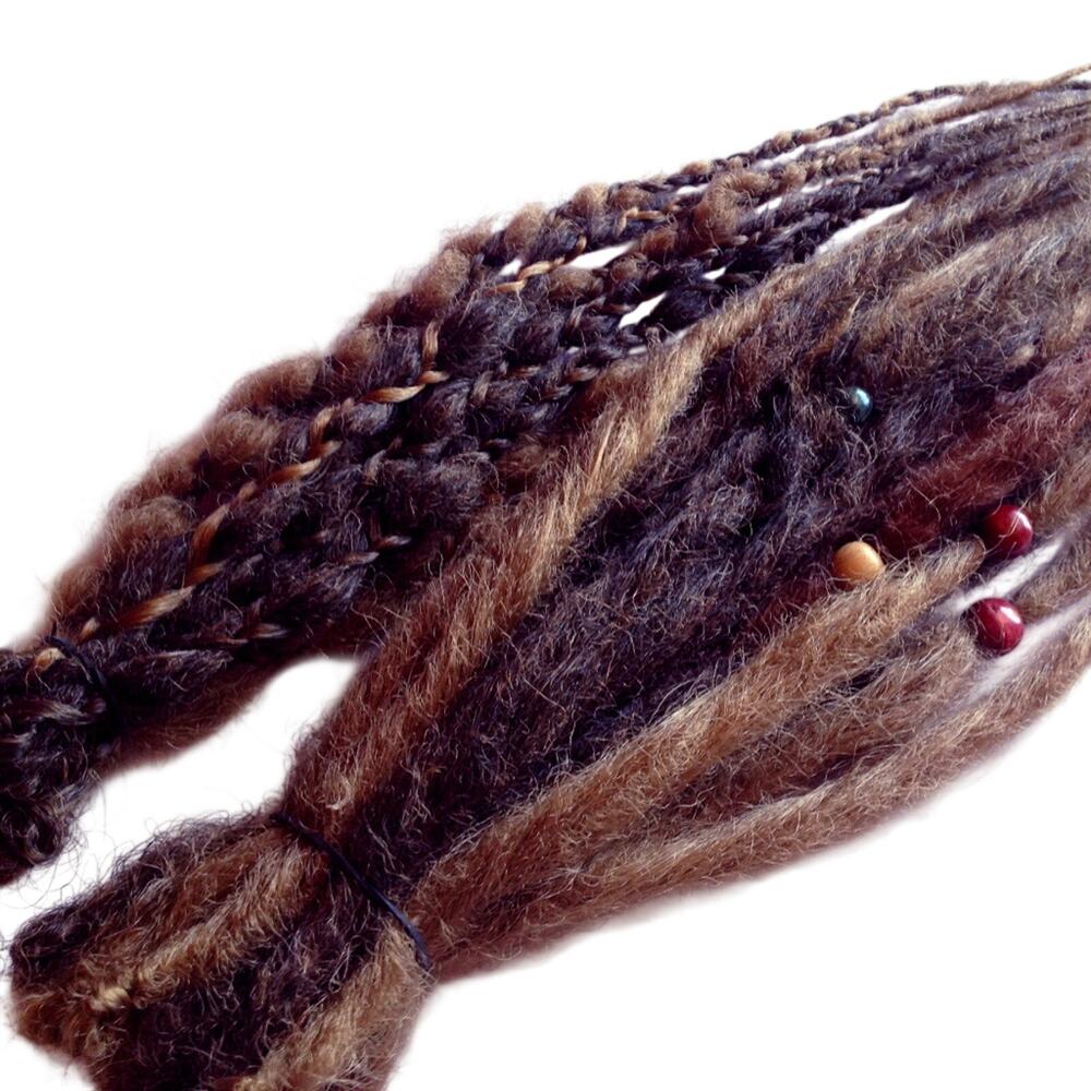 Brown Mix Set Synth Dreads Dreadlocks Hair Extensions with Wraps and Beads